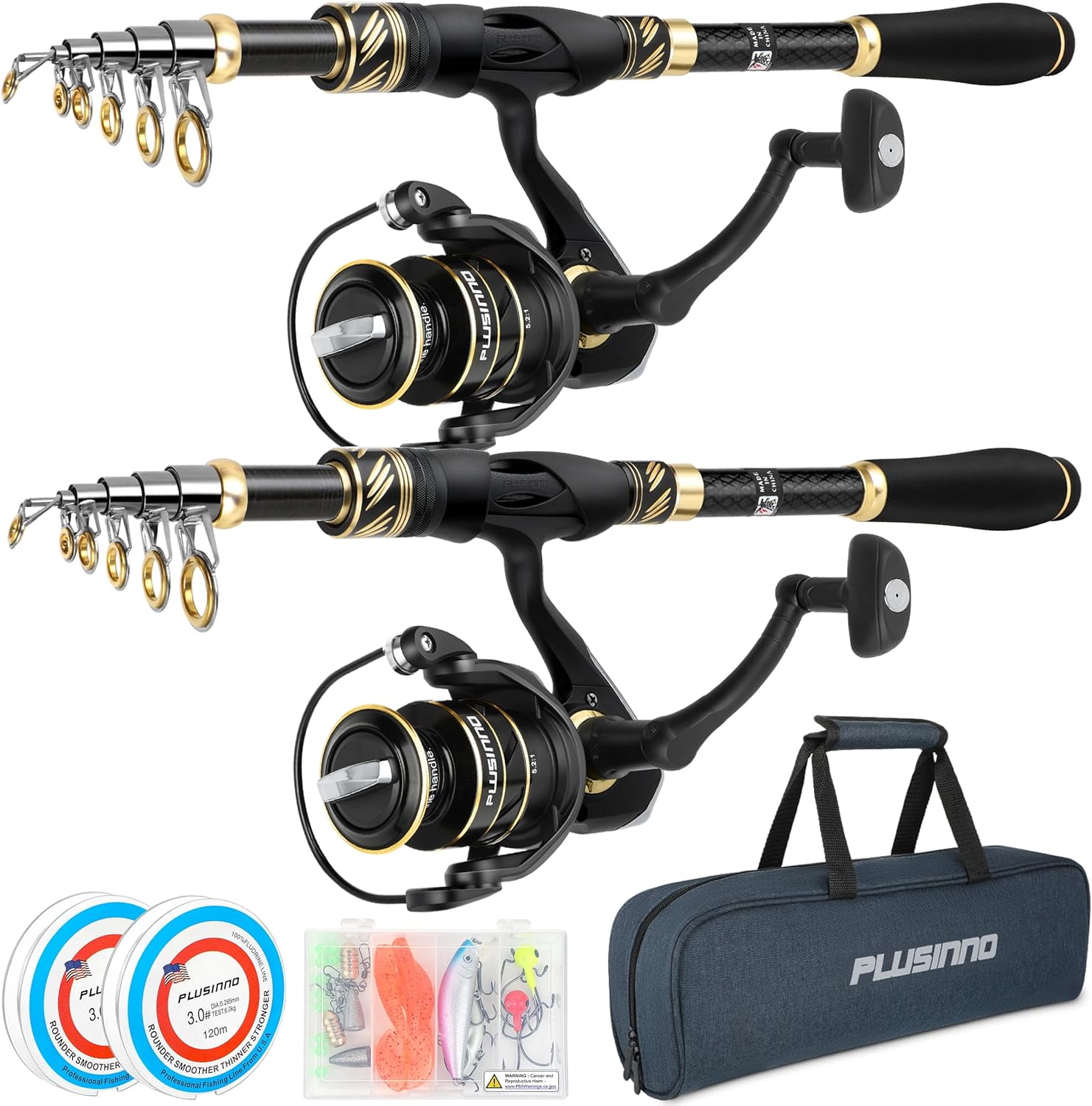 PLUSINNO Fishing Pole, Fishing Rod and Reel Combo,Telescopic Fishing Rod Kit with Spinning Reel