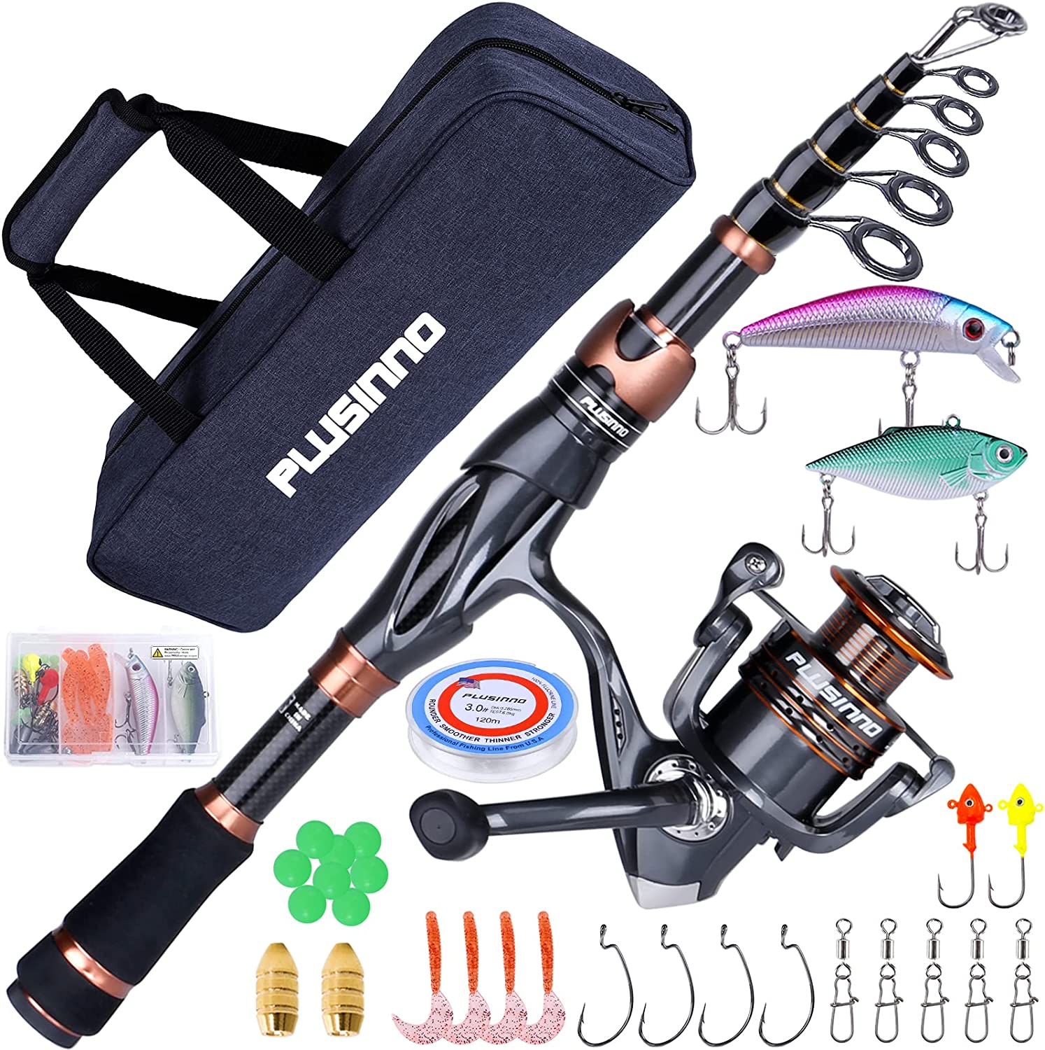 PLUSINNO Fishing Rod and Reel Combos, Bronze Warrior Toray 24Ton