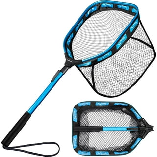 PLUSINNO Floating Fishing Net for Steelhead, Salmon, Fly, Kayak, Catfish,  Bass, Trout Fishing, Rubber Coated Landing Net (11.8/30cm Hoop Size  Blue?Fly Fishing net with Magnetic Release?) 