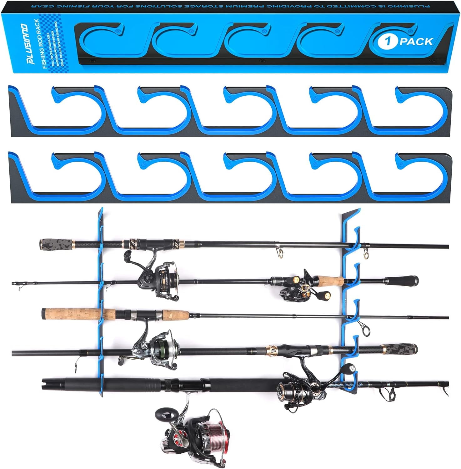 PLUSINNO H5 Horizontal Fishing Rod/Pole Holders for Garage, Wall