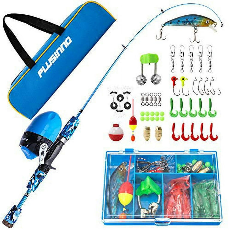 PLUSINNO Kids Fishing Pole with Spincast Reel Telescopic Fishing Rod Combo  Full Kits for Boys, Girls, and Adults(Blue, 120cm 47.24In)
