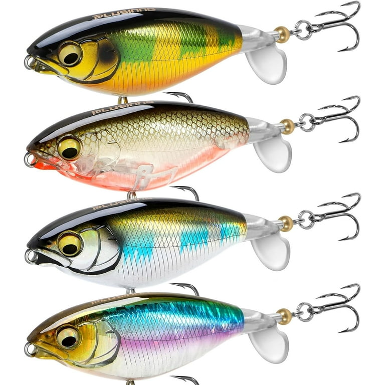PLUSINNO Top Water Fishing Lures, 4PCS Plopper Fishing Lures for Bass Trout  Pike Perch, Top Water Bass Lures with Propeller Tail, Whopper Floating Lure  for Freshwater Saltwater - A 