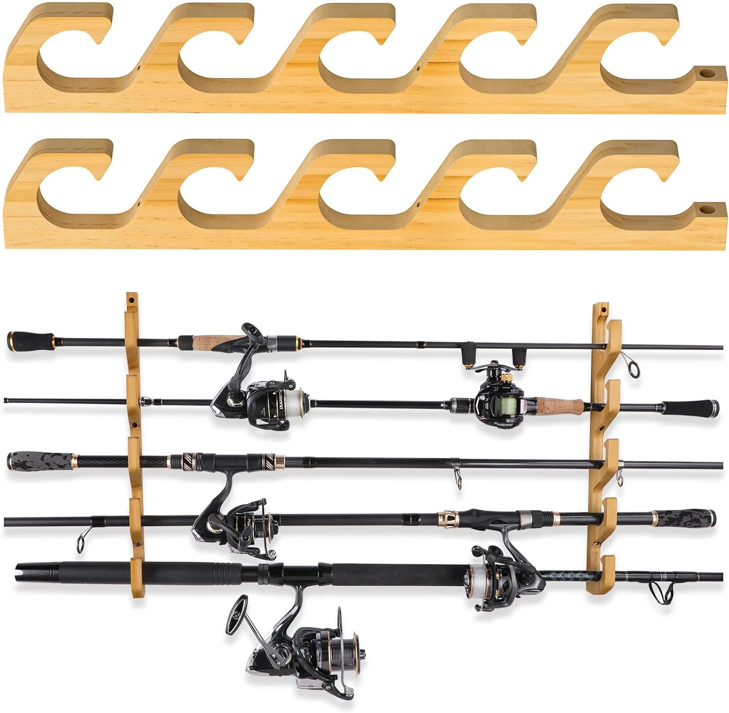 PLUSINNO WH5 Horizontal Fishing Rod/Pole Holders for Garage, Wall or