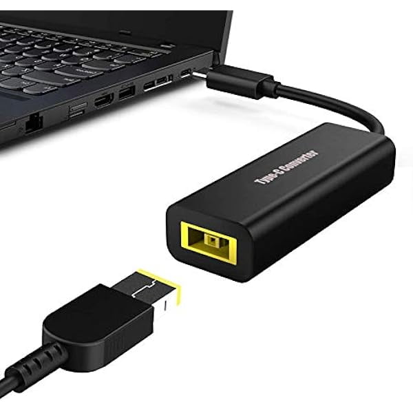 PLUSPOE USB C to Slim Tip Adapter, Convert Lenovo Square Charger to Type C, for Lenovo Thinkpad, Samsung S8/S9/Note, Nintendo Switch, and Any USB C Devices, Max 65watt
