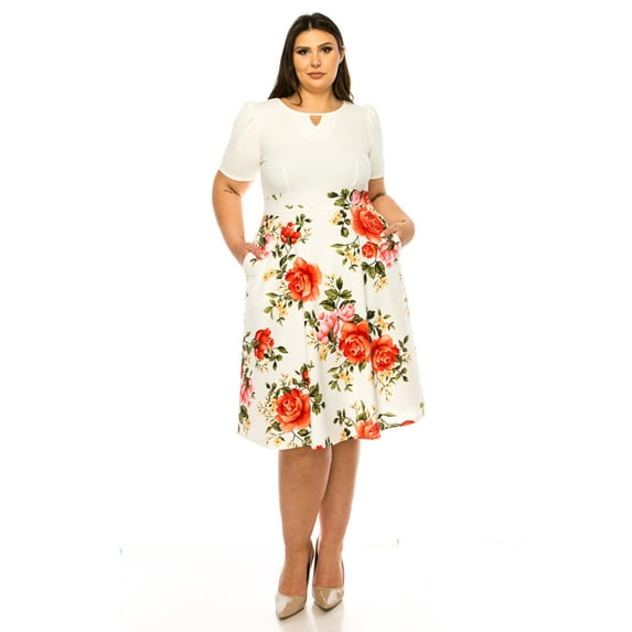 PLUSSIZEHOUSE Fit & Flare, Keyhole Neck, Short Sleeve Dresses, Women's Plus