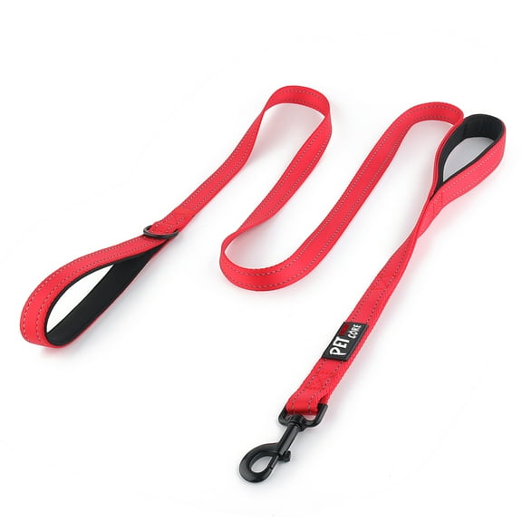PLUTUS PET Double Handle Dog Leash 6ft Long, Padded Traffic Handle, Heavy Duty and Reflective, Training Leash for Medium Large Dogs, Red