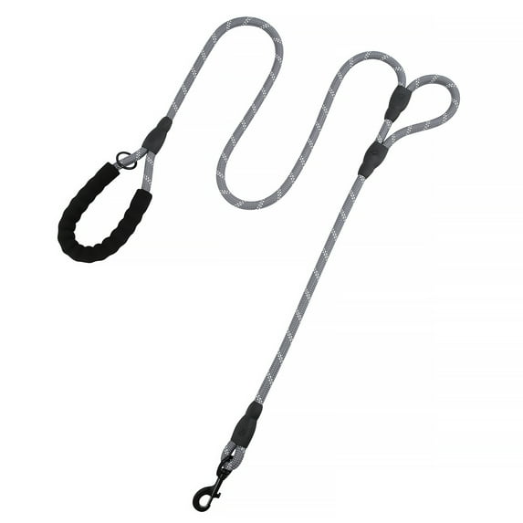 PLUTUS PET Double Handle Rope Dog Leash 6ft Long, Padded Traffic Handle, Heavy Duty and Reflective, Training Leash for Medium Large Dogs, Gray