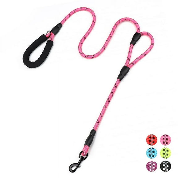PLUTUS PET Double Handle Rope Dog Leash 6ft Long, Padded Traffic Handle, Heavy Duty and Reflective, Training Leash for Medium Large Dogs, Pink