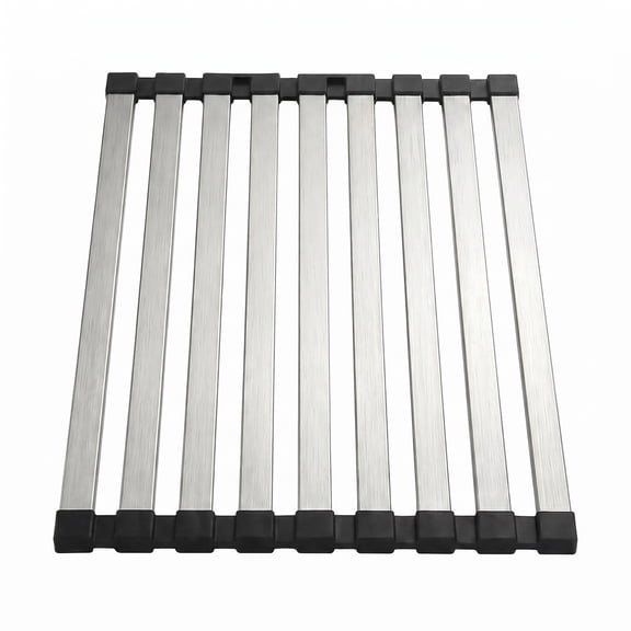 PLUZON Roll up Over Sink Dish Drying Mat, 17.7"x12.8" 304 Stainless Steel Foldable Heat Resistant Kitchen Drainer