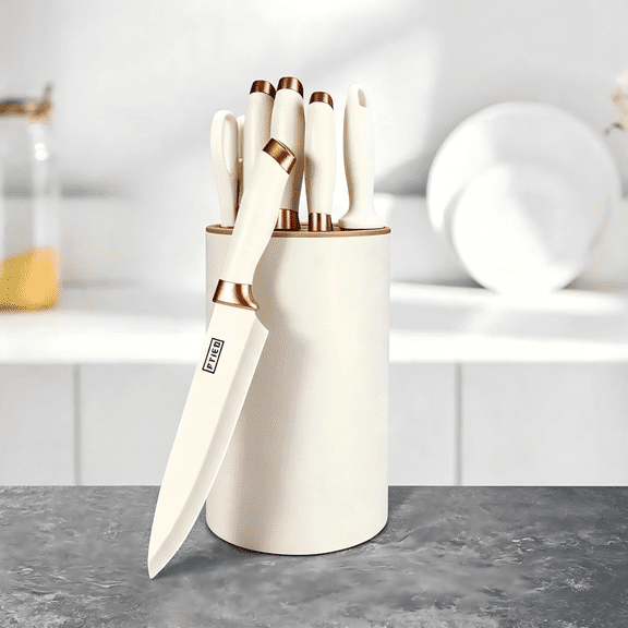 PLYS 7-Piece Knife Set with Block Stainless Steel Kitchen Knife Set Ergonomic Lightweight Design, Removable Knife Block for Easy Cleaning, Ideal Gift for Home Cooks