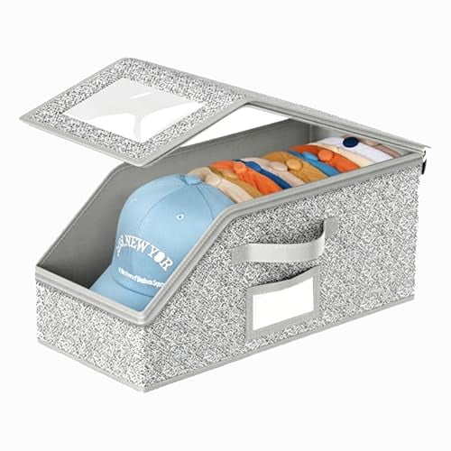PLYZLE 1 Pack Baseball Hat Storage Box,Hats Organizer for Baseball Caps,16.1''L x 8.6''W x 6.7''H Baseball Cap Boxes with Clear Window & Cardboard,Holds Up to 12 Caps for Women & Men