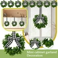 thumbnail image 1 of PLYZLE 1 Pc 9" Mini Eucalyptus Wreath Artificial Spring Summer Greenery Wreath for Front Door Farmhouse Kitchen Cabinet with Ribbon for Porch Wall Window Decor(Plaid Bow Style), 1 of 9