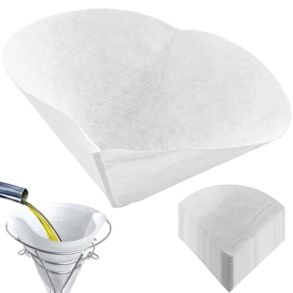 PLYZLE 12cm Non-Woven Fryer Oil Filter Cones 120 Pack, Heavy-Duty Oil Strainer & Maple Syrup Filter Set for Kitchen & Hotels