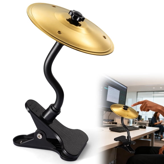 PLYZLE Mini Desk Drums - Clip-On Desktop Cymbal | Fun Gold Percussion Accessory to Relieve Work Study Stress for Music Lovers