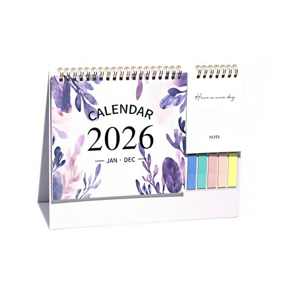 PLYZLE Small Desk Calendar 2026, Standing Desktop Calendar 12 Months, 2 in 1 Flip Calender with Sticky Note & Memo Pages, 9"x10", Thick Paper Floral Calendar for Home School and Office (B)