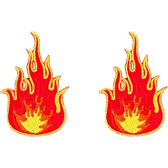 PLpatch Set of 2 pcs. Mini Red Flame Fire Burn Patches Cartoon logo1 Patches Sew Iron on Embroidered Applique Badge Sign Patch Clothing Costume