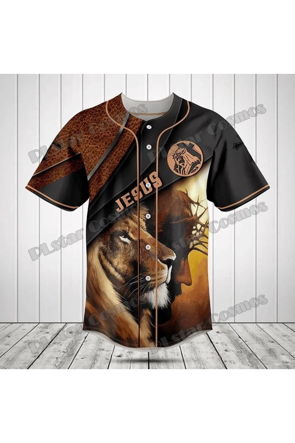 PLstar Cosmos Jesus Lion Leather 3D All Over Printed Men's Baseball Jersey Shirt Summer Ca