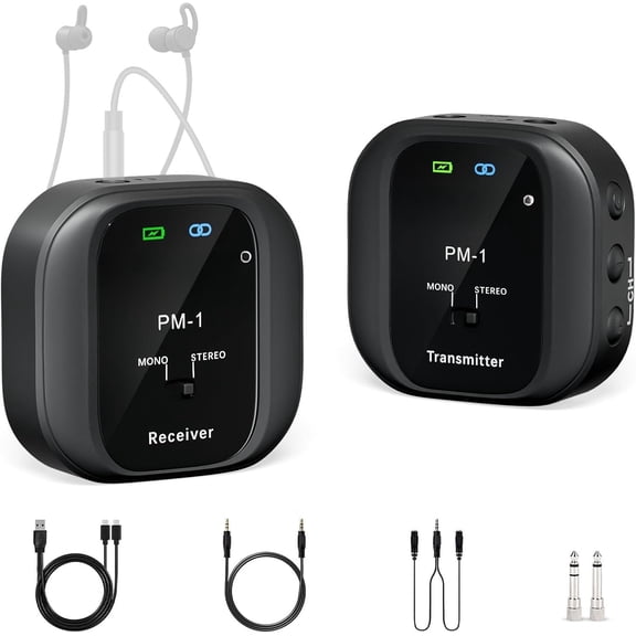 PM-1 in-Ear System - UHF 500MHz, No Delay, Audio, Beltpack Transmitter & Receiver, 10 Channels, Mono/Stereo Selection, IEM for Live Performance, Studio, Bands