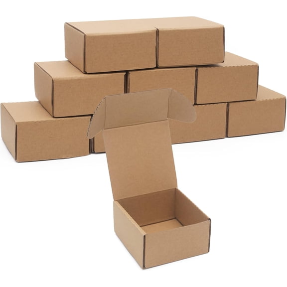 PM 10 Pack Small Shipping Boxes 4x4x2'' (Inner Size) Corrugated Small Cardboard Boxes for Shipping, Recyclable Packaging Boxes for Business, Mailer, Gift Packing, Crafts Packing, Jewelry Boxes, Brown