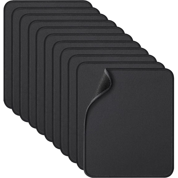 PM 11 Pack Mouse Pad with Reinforced Stitching Edge, Washable Mousepad with Grippy Non-Slip Rubber Base, 0.12 Inch Thick Smooth Tracks Computer Mouse Pads Bulk for Desk, Black, 10.2x8.2 Inch