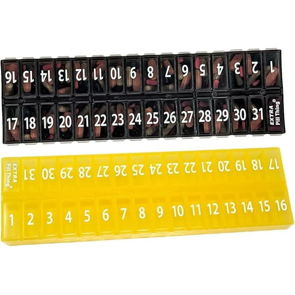 AM PM 31 Day Once-a Day Monthly Pill Planner Organizers - Large Compartment Pill Boxes Store Medications for Entire Month Plus Compartment for Extra Pills (AM/PM) (Am/Pm Black & Yellow)