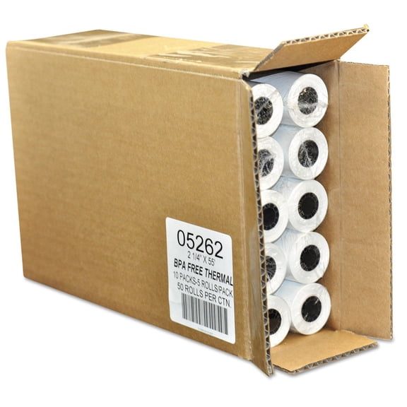 PM Company 05262CT 2.25 in. x 55 ft. Direct Thermal Printing Thermal Paper Rolls - White (50/Carton)