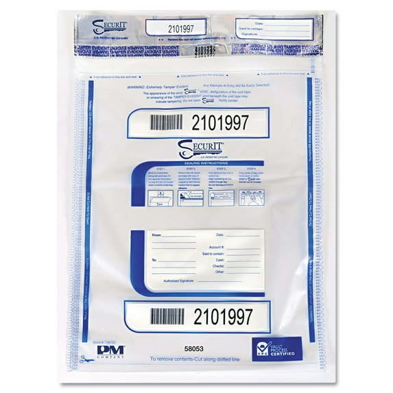 PM Company SecurIT Triple Protection Tamper-Evident Deposit Bags, 20 x 20, Clear, 50/Pack -PMC58053