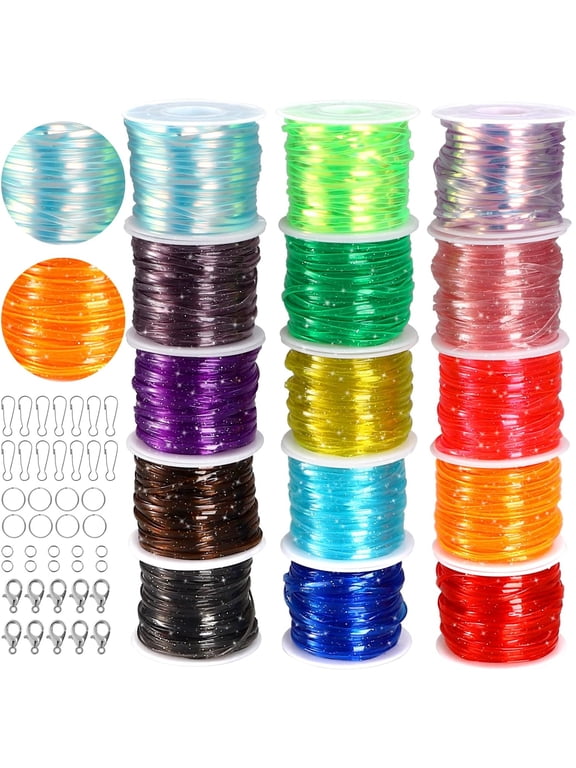 PM Craft Kit, 15 Rolls Glitter & Laser Lanyard String for Friendship Bracelets, Jewelry Making, Keychain, DIY Crafts