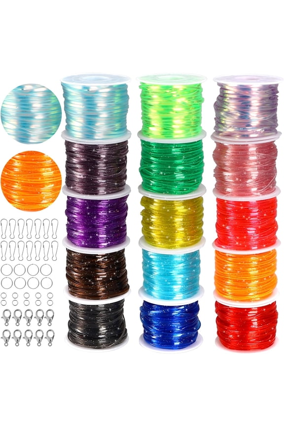 PM Craft Kit, 15 Rolls Glitter & Laser Lanyard String for Friendship Bracelets, Jewelry Making, Keychain, DIY Crafts