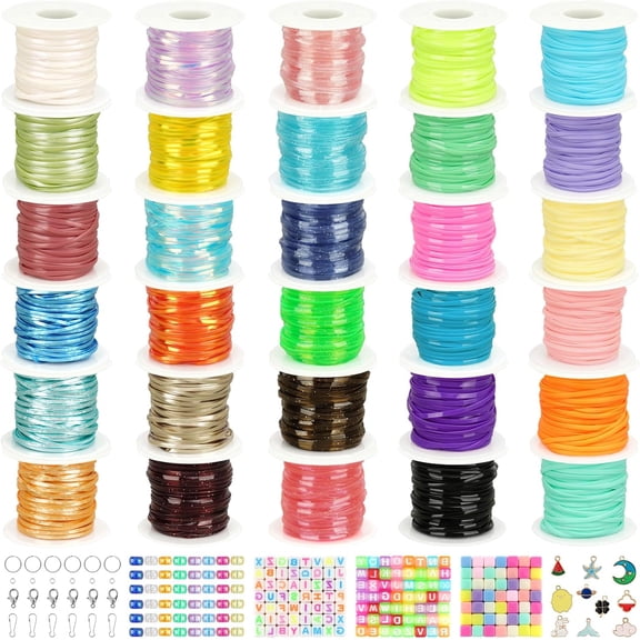 PM Lanyard String Kit, 30 Rolls Gimp String Plastic Lacing Cord, 6 Plastic String Lanyard Kit for Friendship Jewelry Making DIY Craft Boondoggle Gimp String Making Kit