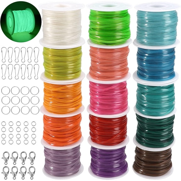 PM Luminous Lanyard String,15 Rolls Gimp String Plastic Lacing Cord Plastic Lanyard Kit for Friendship Bracelets Jewelry Making DIY Boondoggle Gimp Kit