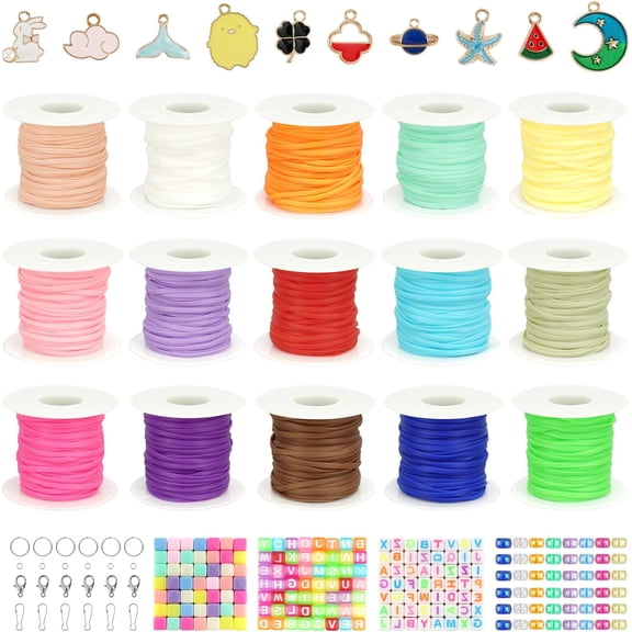 PM Macaron Matte Lanyard String,15 Rolls Gimp Boondoggle String Plastic Lacing Cord Plastic String Kit for Friendship Bracelets Jewelry Making