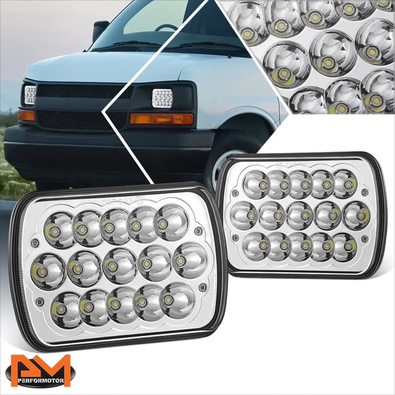 PM PERFORMOTOR 7X6" H6054 Chrome LED Sealed Beam Headlight Pair Fits Chevrolet Chrysler Dodge Ford GMC Isuzu Jeep Kenworth Volkswagen