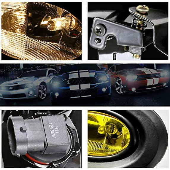 PM PERFORMOTOR Front Bumper Fog Lights+Switch+Wiring+Bulbs Compatible with Acura RSX DC5 02-04,Amber Lens