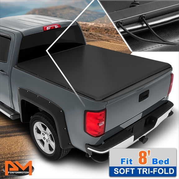 PM PERFORMOTOR Vinyl Soft Top Tri-Fold Tonneau Cover for 15-19 Ford F250 F350 F450 SD 8ft Bed