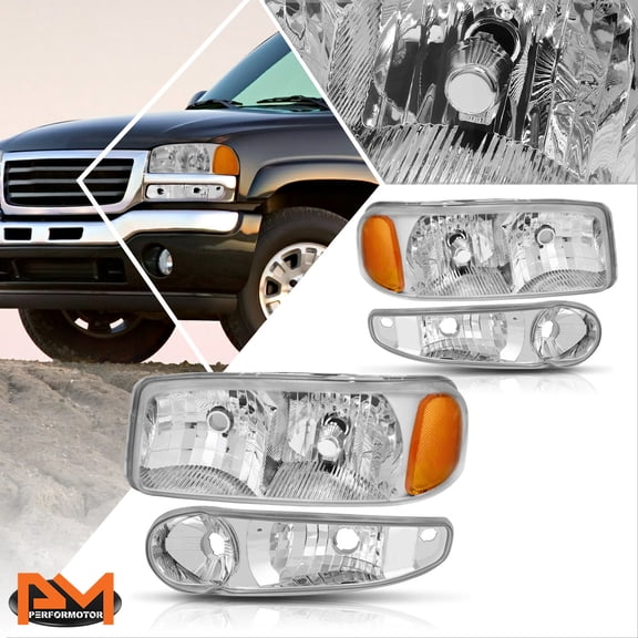 PM PERFORMOTOR for 01-09 GMC Sierra/Yukon Denali Headlight w/Bumper Lamps Amber Corner Chrome