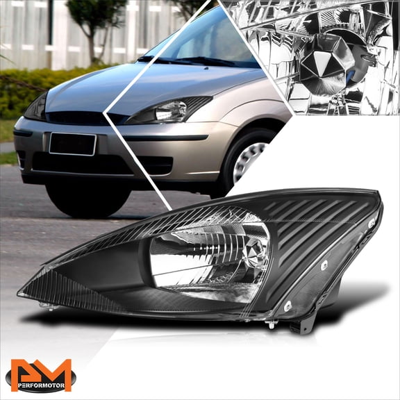 PM PERFORMOTOR for 03-04 Ford Focus Factory Style Left Driver Side Headlight Lamp Black Housing