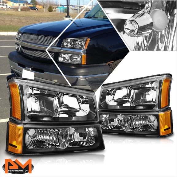 PM PERFORMOTOR for 03-06 Chevy Silverado/Avalanche Bumper Headlight/Lamps Amber Corner Black