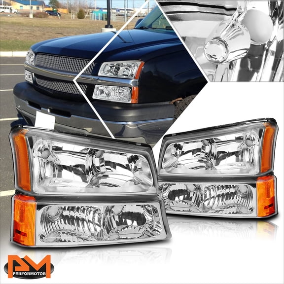 PM PERFORMOTOR for 03-06 Chevy Silverado/Avalanche Bumper Headlight/Lamps Amber Corner Chrome