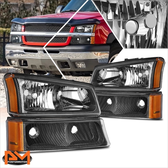PM PERFORMOTOR for 03-07 Chevy Avalanche Silverado 1500/2500 HD Carbon Fiber Housing Headlights