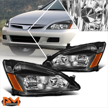 PM PERFORMOTOR for 03-07 Honda Accord JDM Black Housing Headlight Amber Side Corner Lamps Pair
