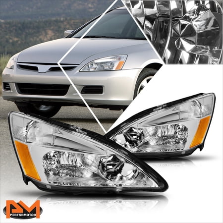 PM PERFORMOTOR for 03-07 Honda Accord JDM Chrome Housing Headlight Amber Side Corner Lamps Pair