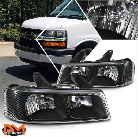 PM PERFORMOTOR for 03-24 Express/Savana 1500-4500 OE Style Black Housing Upper Headlights Lamps