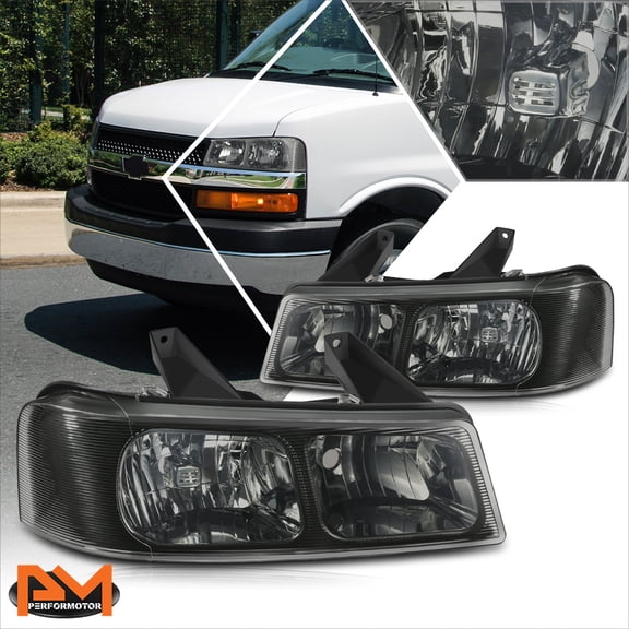 PM PERFORMOTOR for 03-24 Express/Savana 1500-4500 OE Style Smoked Lens Upper Headlights Lamps