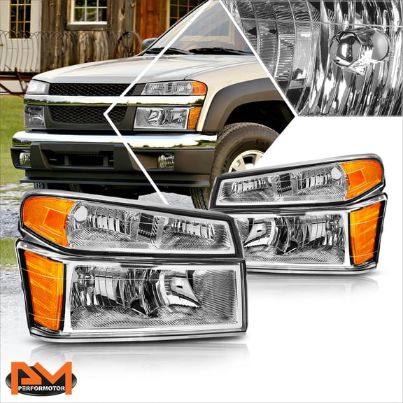 PM PERFORMOTOR for 04-12 Chevy Colorado/GMC Canyon Bumper Headlight/lamps Amber Corner Chrome