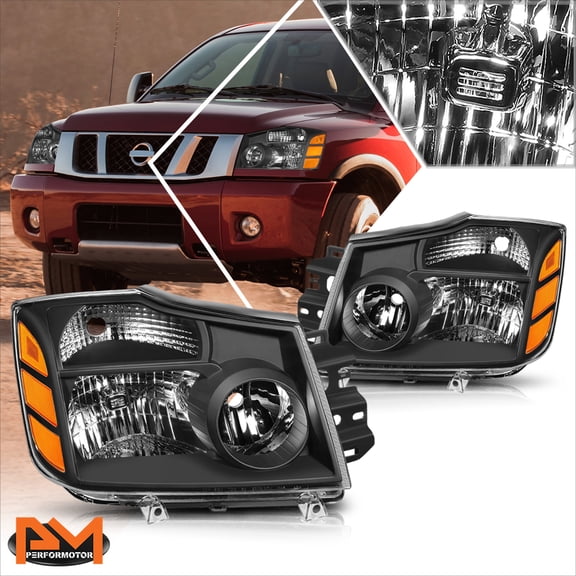 PM PERFORMOTOR for 04-15 Titan/05-07 Armada Factory Style Headlight Black Housing Amber Corner