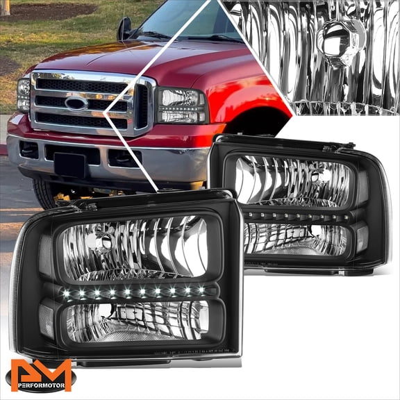 PM PERFORMOTOR for 05-07 Ford F250-F550 Super Duty Excursion LED DRL Black/Clear Headlight Lamp