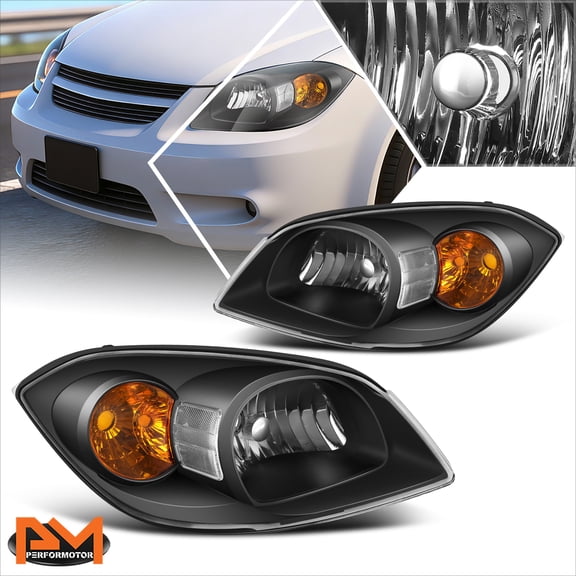 PM PERFORMOTOR for 05-10 Chevy Cobalt Black Housing Clear Side Headlight/Lamp Replacement Pair