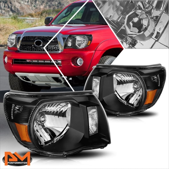 PM PERFORMOTOR for 05-11 Tacoma Direct Replacement Headlight/Lamps Black Housing Amber Corner