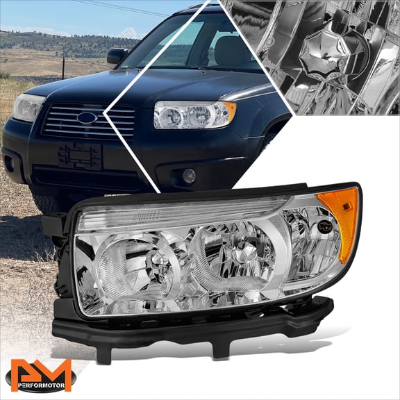 PM PERFORMOTOR for 06-08 Subaru Forester OE Style Driver Left Side Chrome/Amber Headlight Lamp